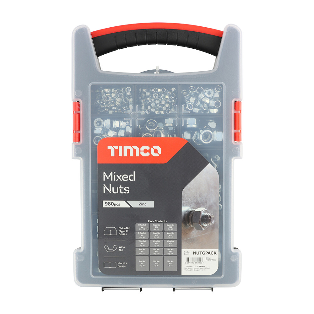 Timco Mixed Nuts Grab Pack Screws Set Tub Construction Timber Zinc - 980 Pieces