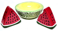 Holt Howard Melon Bowl w/ Watermelon Salt  Pepper Shakers Retro Kitchen Decor