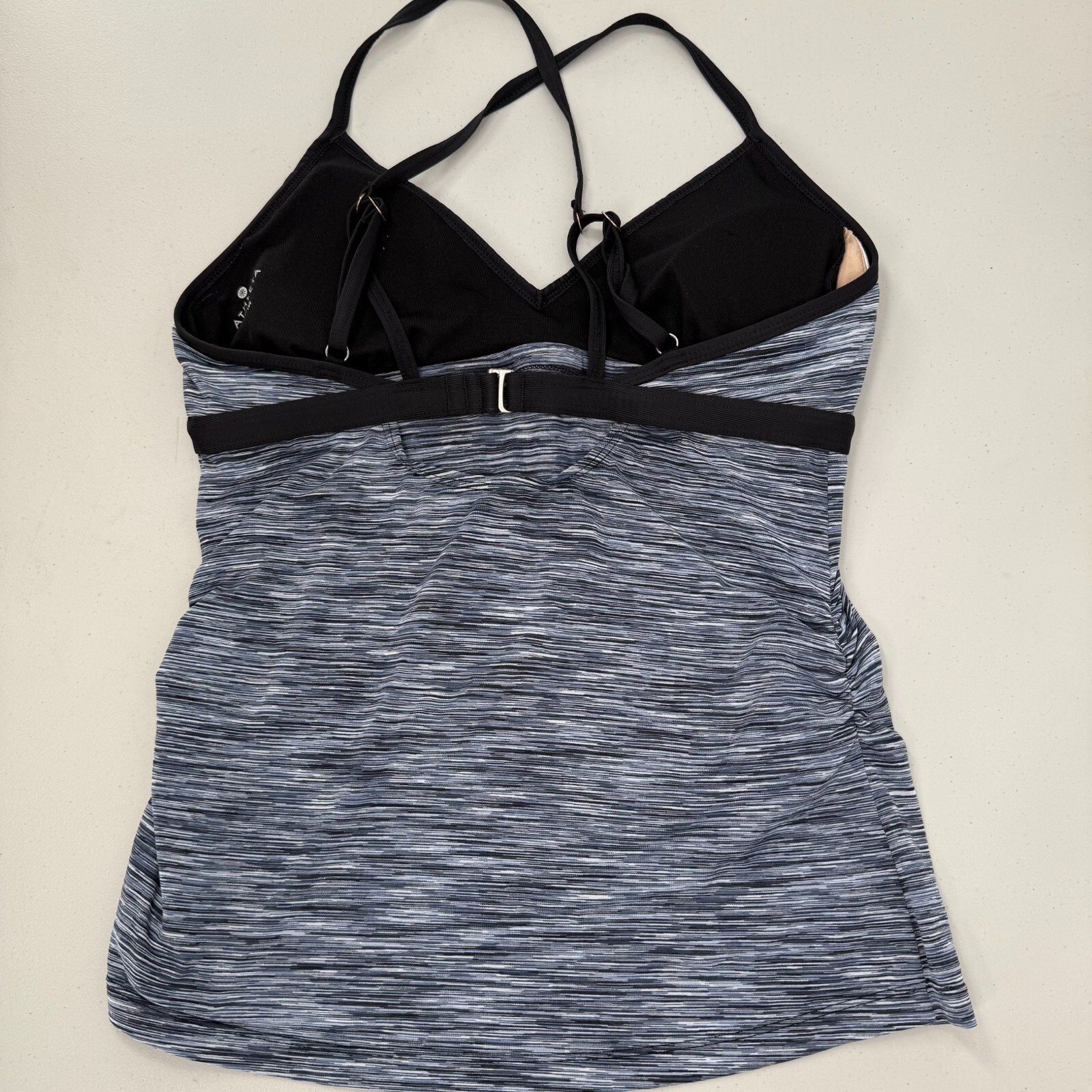 Athleta Women’s Swim Tankini Top Medium Black Gray Stripe V-Neck Adjustable
