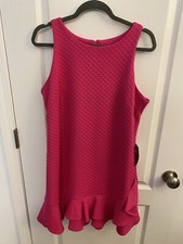 NWT Eliza J Fushia 14 Hot Pink Quilted Sleeveless Ruffle Hem Dress Zipper