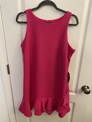 NWT Eliza J Fushia 14 Hot Pink Quilted Sleeveless Ruffle Hem Dress Zipper |  eBay