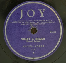 Hazel Acker - What A Beach / Duck Soup 1948 Shellac, 10"  Z 11 Very Good (VG)