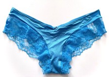 Victoria's Secret Cheeky Panty Blue Smooth  Soft w/ Lace Trim M L
