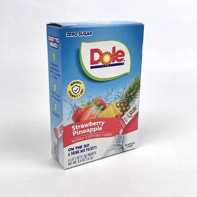 Dole Strawberry Pineapple Zero Sugar On the Go Sugar Free Drink Mix 6 Count