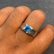 Natural London Blue Topaz Round Cut S925 Sterling Silver Gold Plated Ring