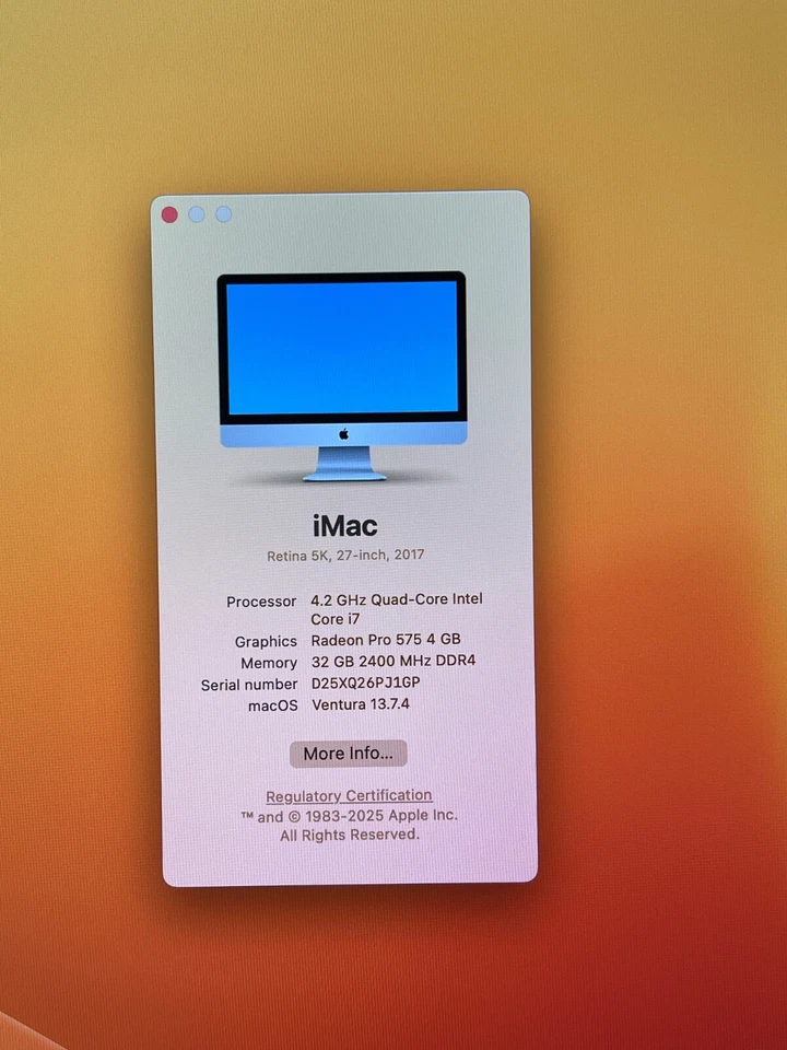 Apple 27" 5K iMac - 4.2GHz Core i7 - 32GB RAM - 256GB SSD - macOS 13 Ventura - Image 4 of 4