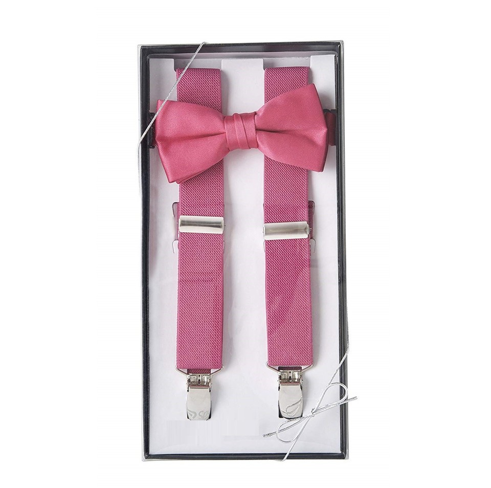 Spencer J's Boys X Back Suspenders & Bowtie Set Variety of Colors (Apple Red