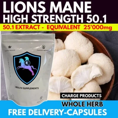 CHARGE PRODUCTS Lions Mushroom Mane Extract Capsules 25,000mg High Strength 50.1 Extract