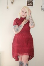 Womens red lined short sleeves dress high low size 12 races party