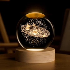 3D Solar System Crystal Ball, 2.4Inch Decorative Quartz Glass Ball, Universe Las