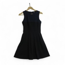 Uni Qlo XS Blue Black Fit Flare Dress Womenswear Round Neck Sleeveless- Preloved