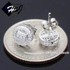 MEN WOMEN SOLID 925 STERLING SILVER 7MM ICY BLING CZ 3D ROUND STUD EARRING*E232