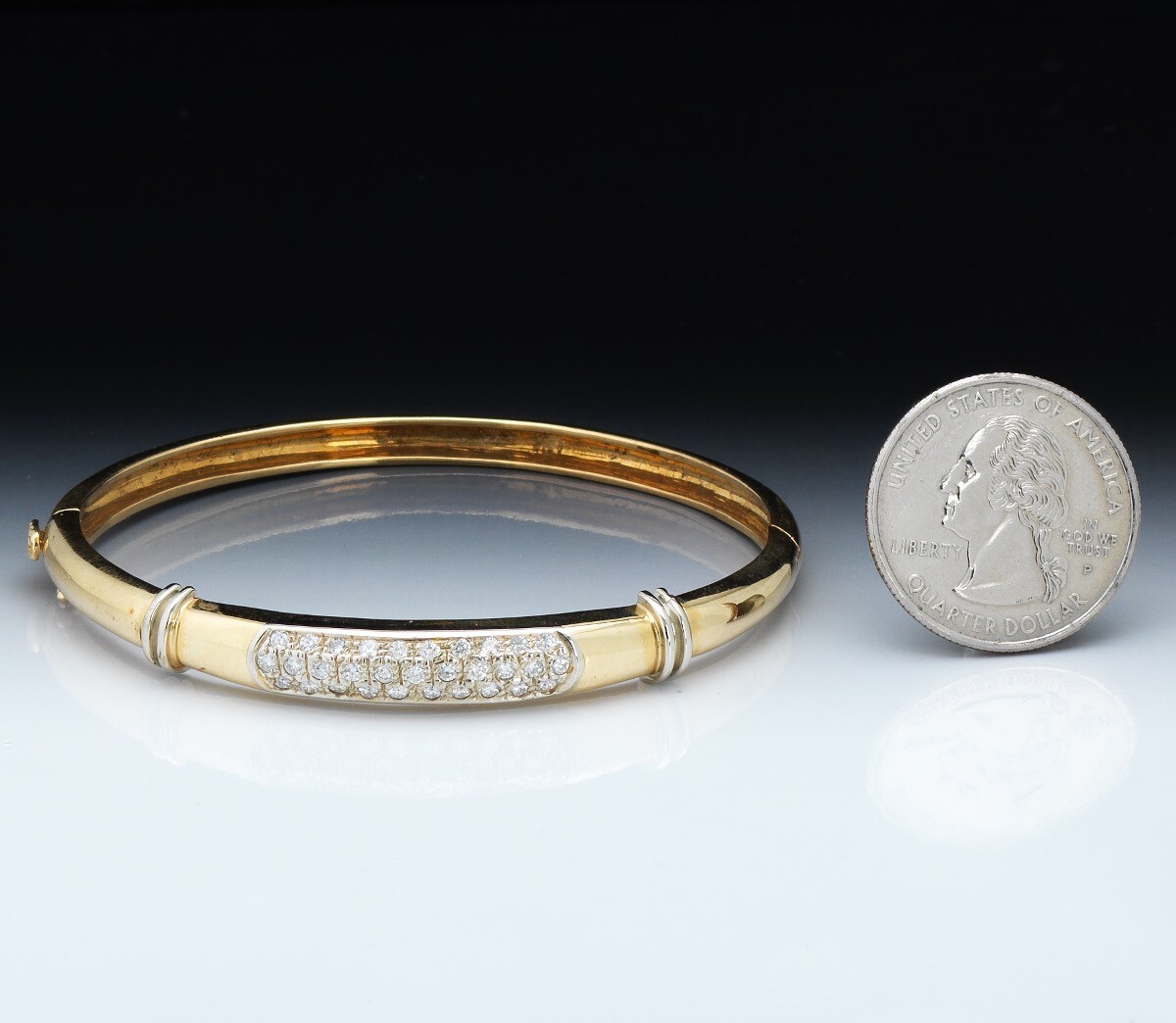 14K Hinged Diamond Bangle Bracelet - image 2