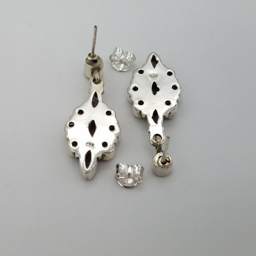 Sterling Silver 925 Light Purple Amethyst Drop Dangle Floral Stud Earrings - Picture 6 of 9