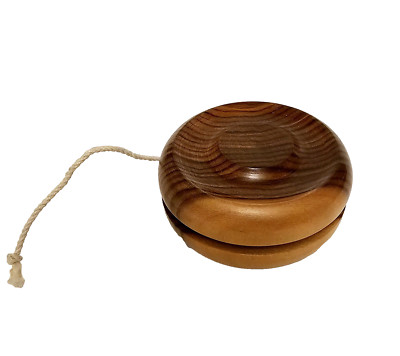 Vintage Solid Natural Wood Grain Walnut Yo-Yo Classic Toy 2'' w String