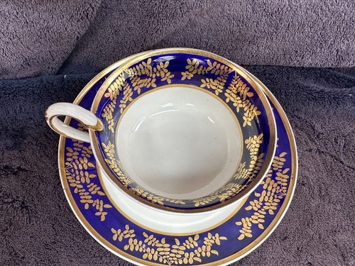 One Antique Cobalt Blue Regency Spode Etruscan Porcelain 2721 Cup & Saucer - Picture 3 of 14