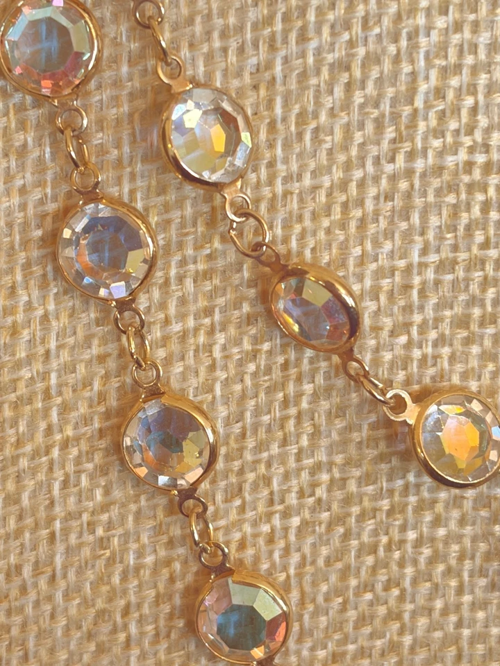 Collar Swarovski Aurora Boreal Ventana Transparente 32" Envoltura Tono Dorado Firmado Foto 4 de 4