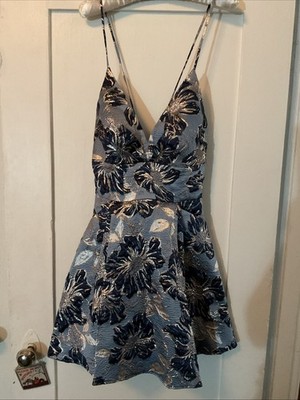 Gorgeous Blonde Nites Stacy Skylar Size 13 Cocktail Dress Blue Copper Metallic