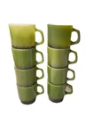 Set of 8 VTG Anchor Hocking Fire-King Stackable Mugs Green & Black ribbed base