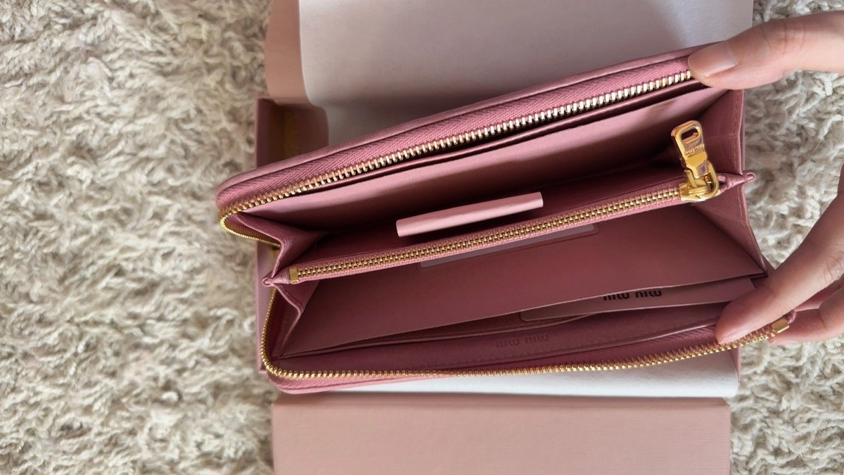 Authentic Miu Miu Matelassé Nappa Leather Zip-Around Long Wallet