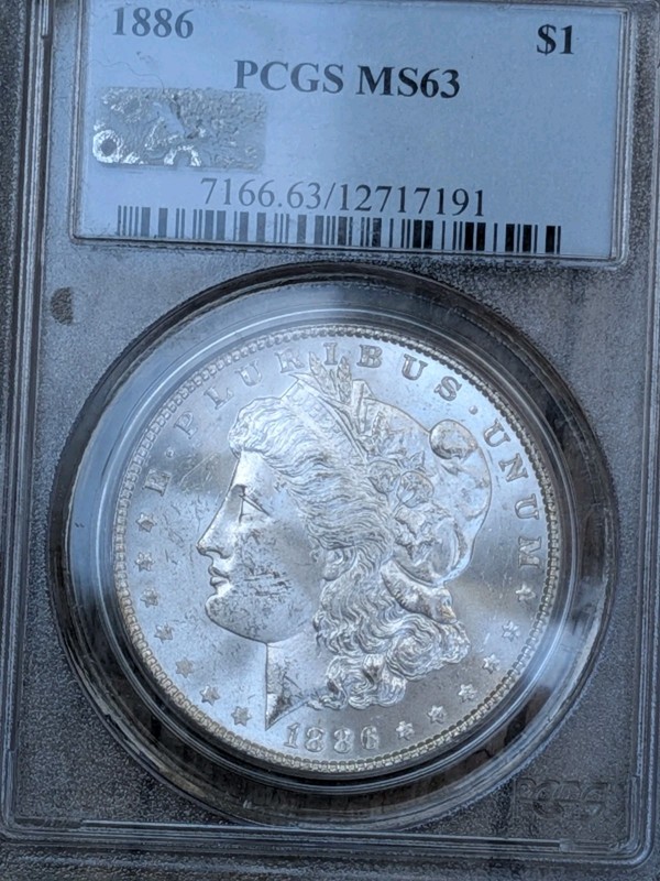 1886 $1 MORGAN SILVER DOLLAR White Coin PCGS MS63