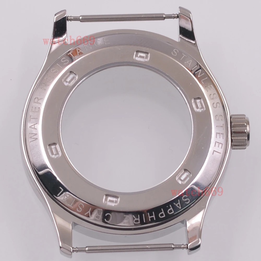 42mm Watch Case Stainless Steel Silver Sapphire Glass For NH35 NH36 Movement