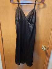 Lovely Vintage Lacy Cami Night Slip Dress No Tag Size Medium Black Lace