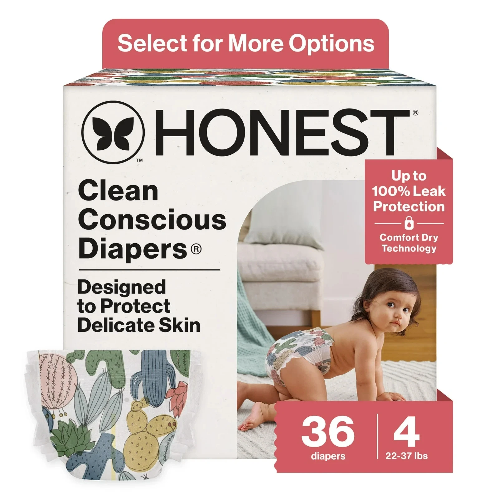 The Honest Company Clean Conscious Baby Diapers Size 4 (22–37 lbs) Hypoallergeni