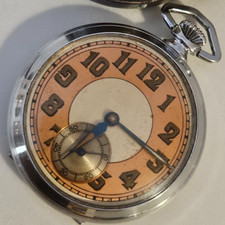 Seltene Taschenuhr D.R.Patent Art Deco 1930 Two Tone Salmon Dial Original Case!