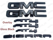 2019-2026 GMC Sierra Front & Rear and AT4 Overly Emblems kit Gloss Black