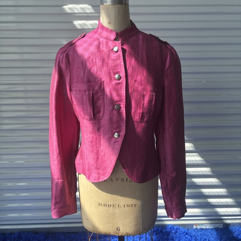 CNC Costume National Womens PINK Shimmer silk linen blend button up top Sz 42/6