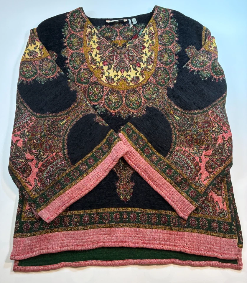 SUÉTER PONCHO PAISLEY NEGRO SUAVE ENVOLVENTE Grande Talla Única Boho Hippie Rosa Foto 4 de 4