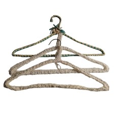 Vintage Handmade Crochet Covered Clothes Hangers Set 3 - White Aqua Yarn 16"