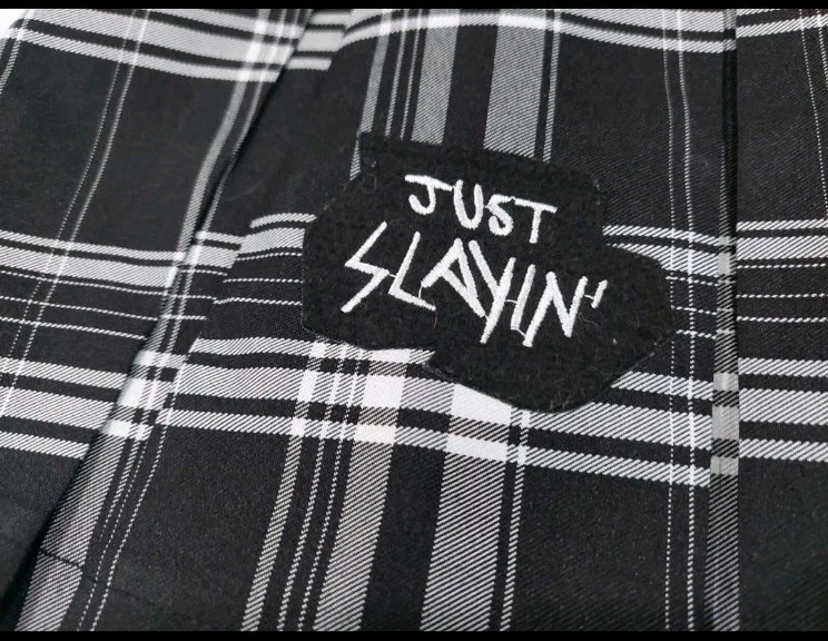 Black Plaid Tennis Skirt with Patches for Girls Size 11-13 - New