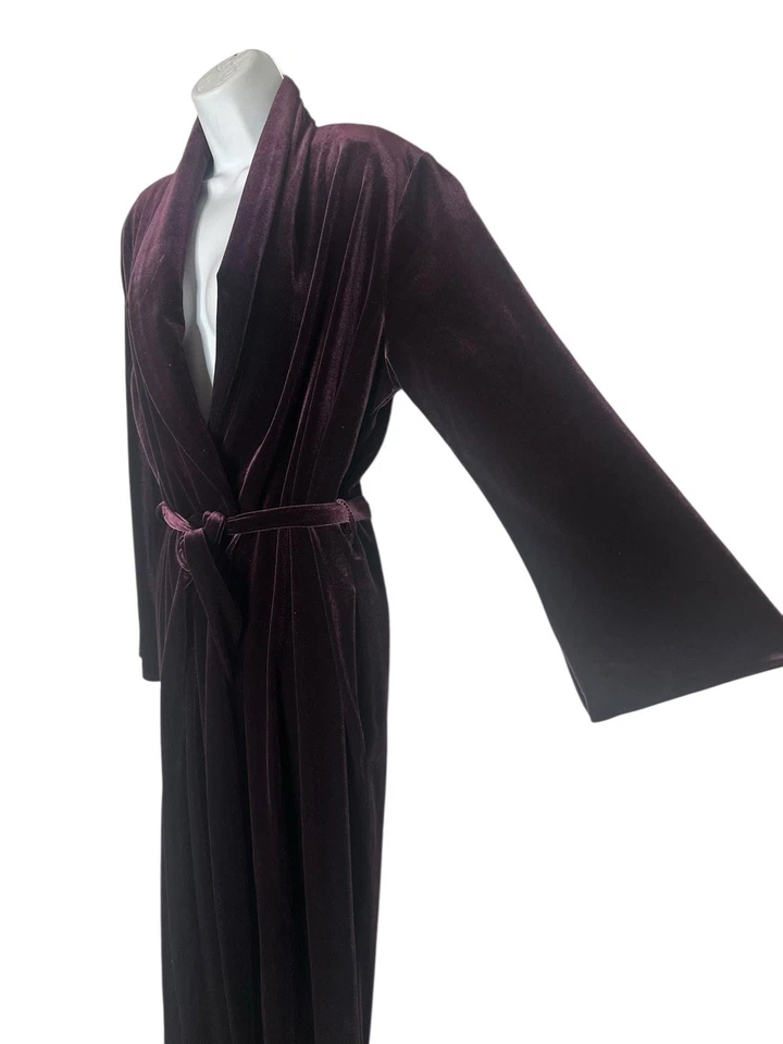 De Colección Diamante Té Púrpura Terciopelo Elegante Cinturón Envoltura Larga Lujosa Bata Canadiense M Foto 2 de 4