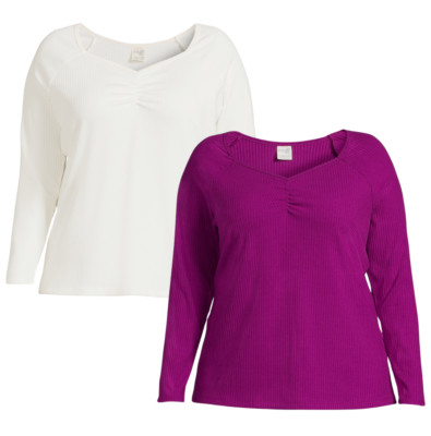 Terra & Sky Womens Plus Gathered Rib Knit Jersey Top 2-Pack Size 4X