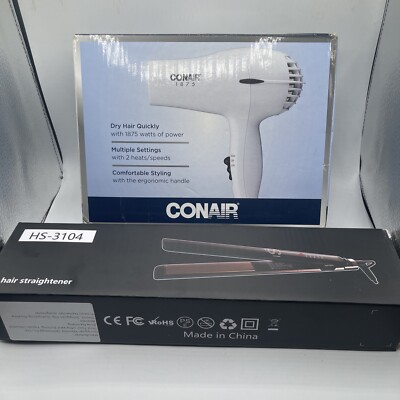 Conair 1875 Watt Mid-Size Hair Dryer WHITE +Hair Straightener and Curler  in