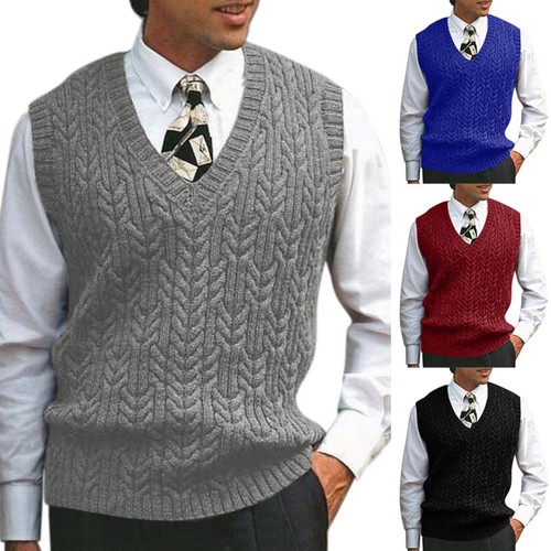 Herren Herbst Winter solider lässiger Strickpullover ärmellos V-Ausschnitt Pullover Weste Tops - Bild 7 von 36