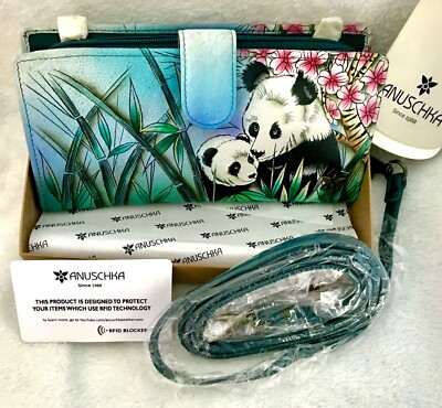 ANUSCHKA NWT RFID Organizer Crossbody Wallet-Loving Pandas 1756-LVP
