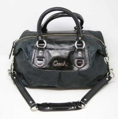 COACH Ashley Black Fabric Leather Carryall Shoulder Bag Logo | eBay