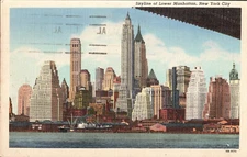 Skyline of LOWER MANHATTAN New York City 1948 POSTCARD typed correspondence