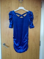 Royal Blue velour velvety Bodycon Dress UK 6