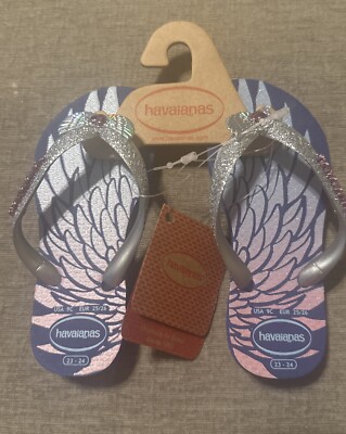 Havaianas Girls Flip Flops Marine Blue Sandals Angel Wings Kids Size US 9C