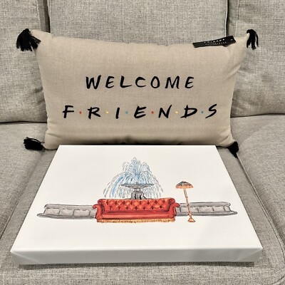 NEW Pottery Barn Friends Lot Fountain Scene Canvas Art Welcome