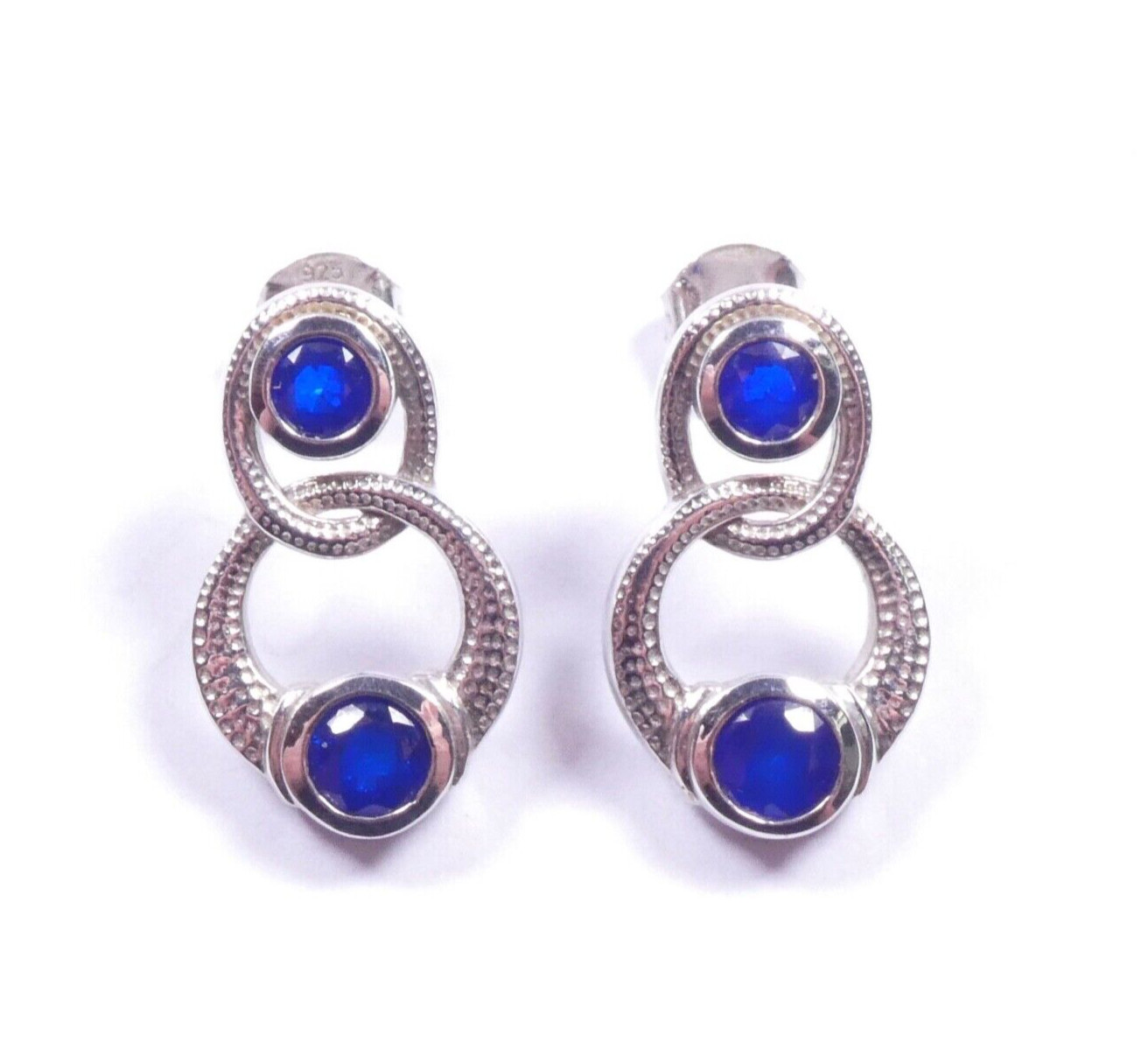Sapphire Earrings Interlocking Loop 925 Sterling … - image 1