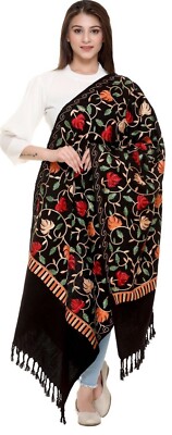 Kashmiri Stickerei indisches Schal Stola Schal Halstuch (schwarz, 28 Zoll x 80 Zoll)