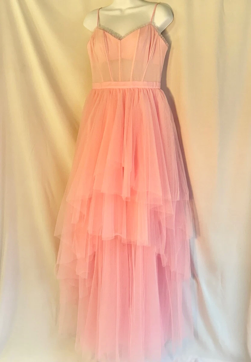 strapless open back dress Orange and Pink Ombre Strapless Feather Bodice Tulle Gown