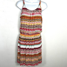 LOFT Petites Sleeveless Sun Dress Sz SP Orange Boho Print Knee Length