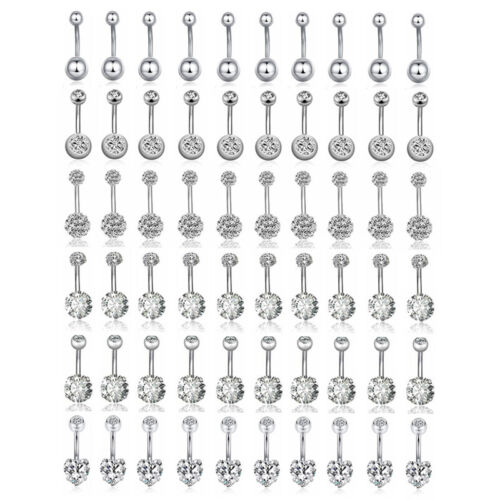 10pcs Crystal Ball Belly Navel Button Stainless Steel Body Piercing Jewelry - Afbeelding 1 van 12