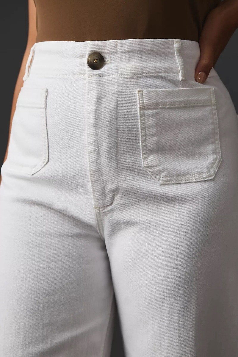 NWT Maeve x Anthropologie COLETTE 31 / 12 Lg White Crop Wide-Leg